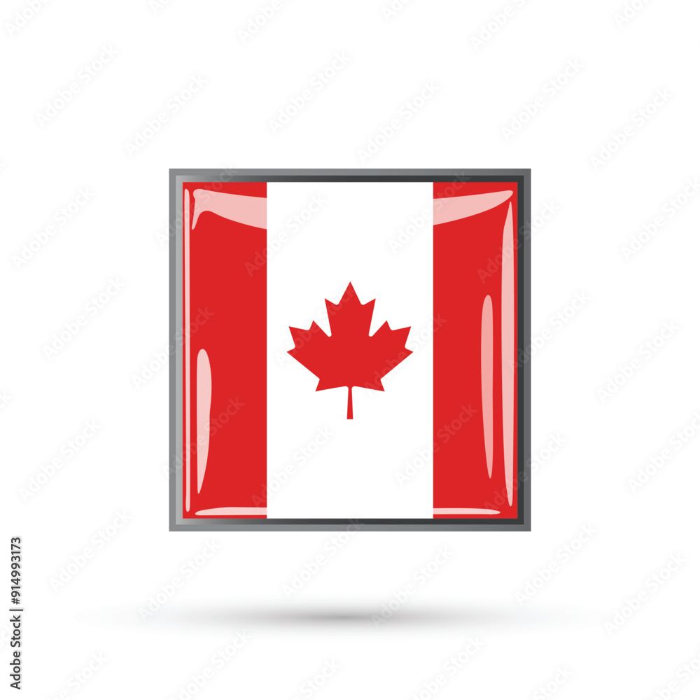 Canada flag. Canadian square button flag glossy and 3d shining. National flag of Canada for national day celebration isolated on white background vector illustration. Canada flag. Canadian square button flag glossy and 3d shining. National flag of Canada for national day celebration isolated on white background vector illustration.