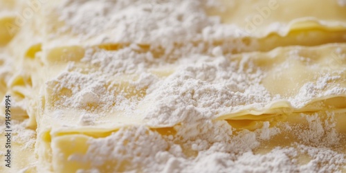 Uncooked Lasagna Close-up: A Flour-Dusted Showcase of Texture and Culinary Potential, Highlighting the Simple Ingredients of Traditional Italian Cuisine. photo