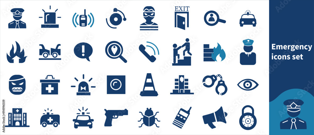 Fototapeta premium Emergency simple minimal thin line icons. Related SOS, safety, alarm, urgency, warning. Editable stroke. Vector illustration.