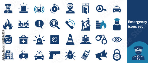 Emergency simple minimal thin line icons. Related SOS, safety, alarm, urgency, warning. Editable stroke. Vector illustration.