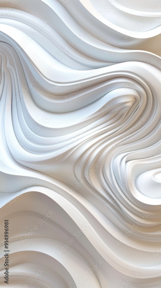 Obraz premium A smooth, flowing abstract pattern with soft white and beige curves gracefully intertwines, creating a calming visual effect