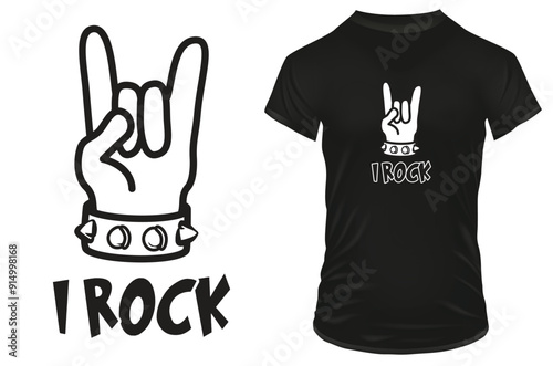 Silhouette of a rock hand gesture with a quote I rock. Vector illustration for tshirt, website, print, clip art, poster and print on demand merchandise.