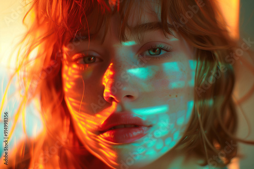 Luminous close up photograph of a woman with a dreamy gaze