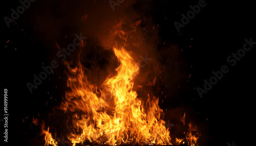 ire burns, waving back and forth by the wind at night on a black