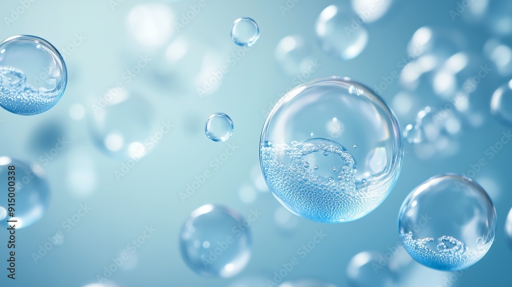Bubbles rising through clear water in an illuminated blue environment during a tranquil moment Bubbles rising through clear water in an illuminated blue environment during a tranquil moment