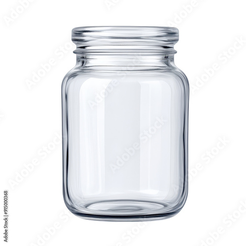 Clear glass jar suitable for storage, preserves, or decoration. Ideal for showcasing food items or crafts. photo