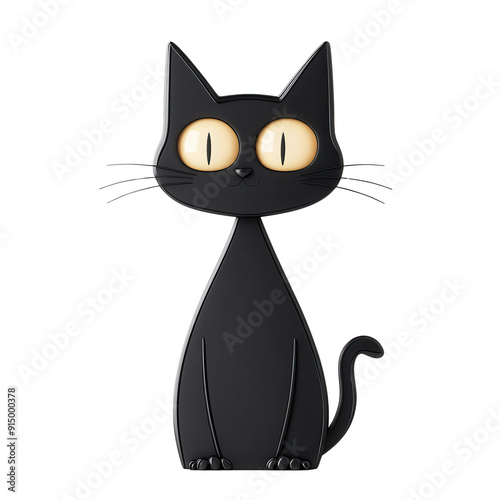 Cute black cat with large yellow eyes, perfect for cartoon-themed projects and designs.