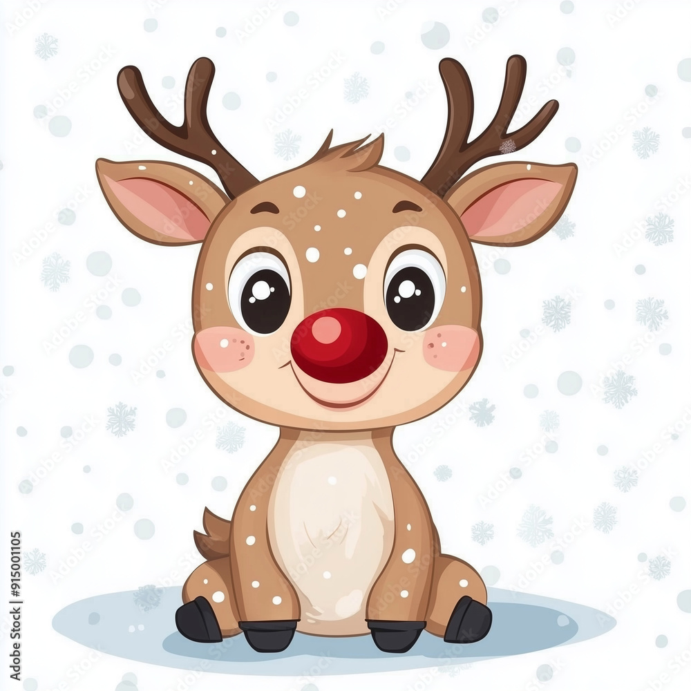 Cute Rudolph the Red-Nosed Reindeer with Snowflakes Cute Rudolph the Red-Nosed Reindeer with Snowflakes