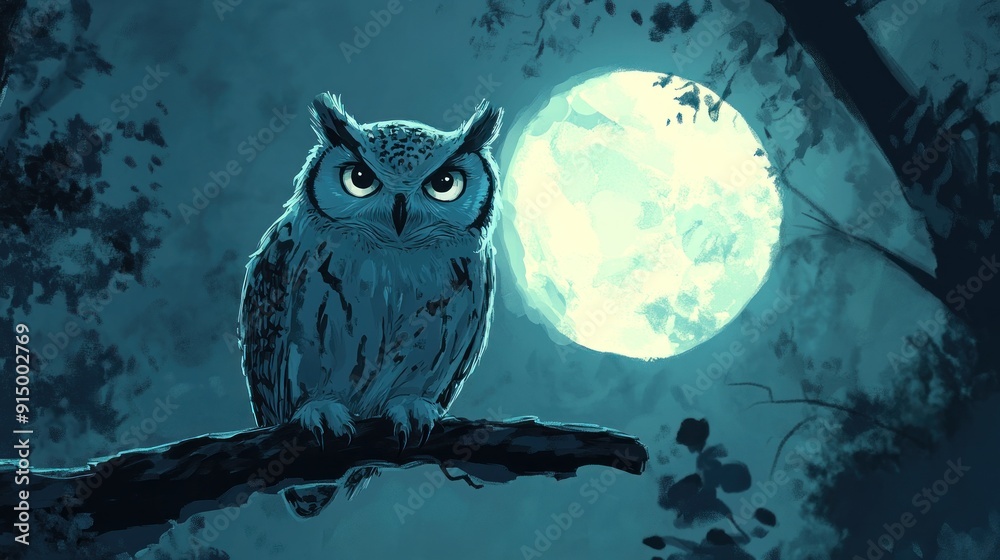 Owl Watching the Moon