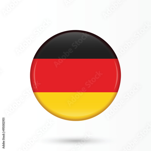 Germany flag round glossy and shiny. National flag of germany glossy 3d vector illustration isolated on white background. Germany Flag button 3d