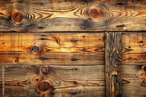 Weathered wooden planks with rustic knots and cracks form a distressed textured background, perfect for adding vintage charm to design projects. photo