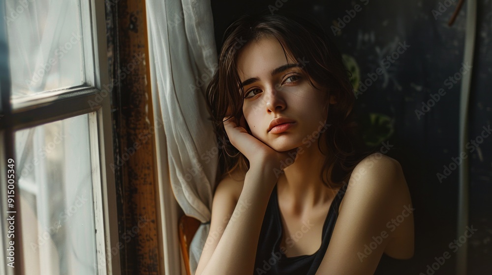 Natural Grace: Woman's Face with Subtle Expression Natural Grace: Woman's Face with Subtle Expression