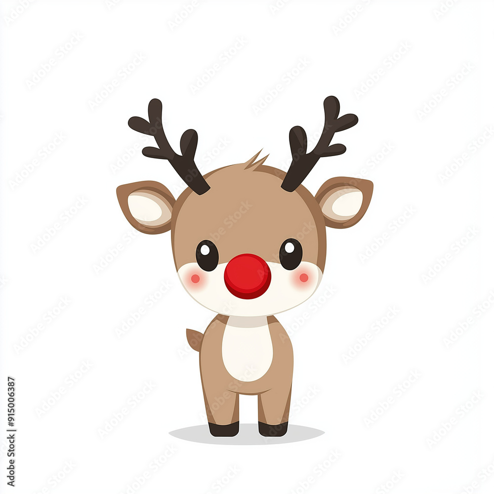 Adorable Rudolph the Red-Nosed Reindeer on White Background Adorable Rudolph the Red-Nosed Reindeer on White Background
