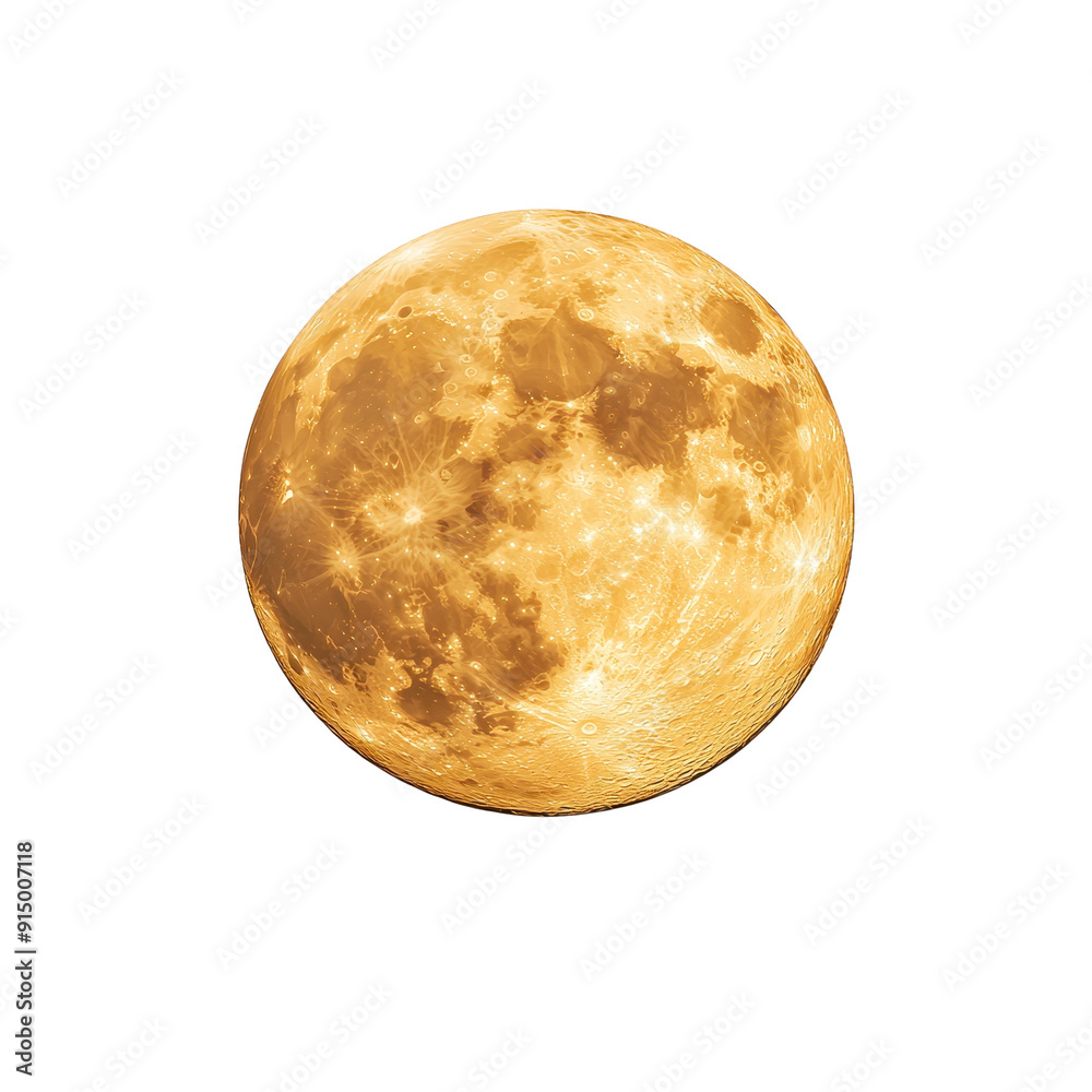 A stunning close-up view of a full moon, showcasing its intricate surface details and golden hue against a dark night sky.