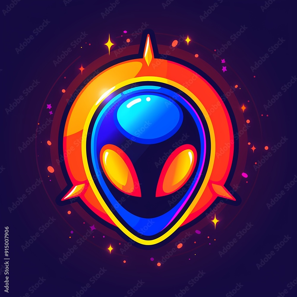 Fototapeta premium Vibrant alien illustration with cosmic background and glowing colors.