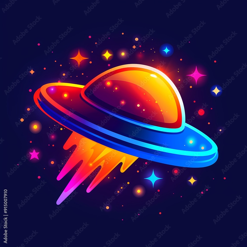Colorful spaceship soaring through a starry galaxy. Colorful spaceship soaring through a starry galaxy.