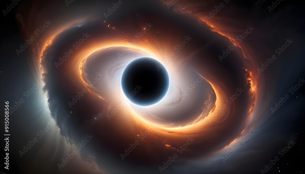 A supermassive black hole surrounded by a swirling accretion disk of glowing plasma, with colorful jets of energy emanating from the poles A supermassive black hole surrounded by a swirling accretion disk of glowing plasma, with colorful jets of energy emanating from the poles