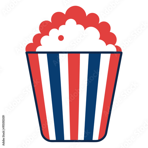 Striped Bucket Overflowing with Delicious Popcorn Perfect Movie Snack photo