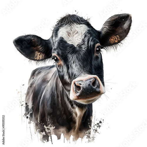 A water color painting of cow isolated on transparent background png photo