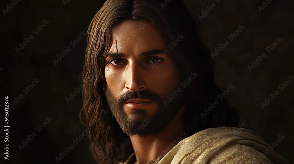 This AI-generated image of Jesus Christ beautifully captures His peaceful and loving presence. The portrait's intricate details and lifelike quality offer a fresh perspective This AI-generated image of Jesus Christ beautifully captures His peaceful and loving presence. The portrait's intricate details and lifelike quality offer a fresh perspective