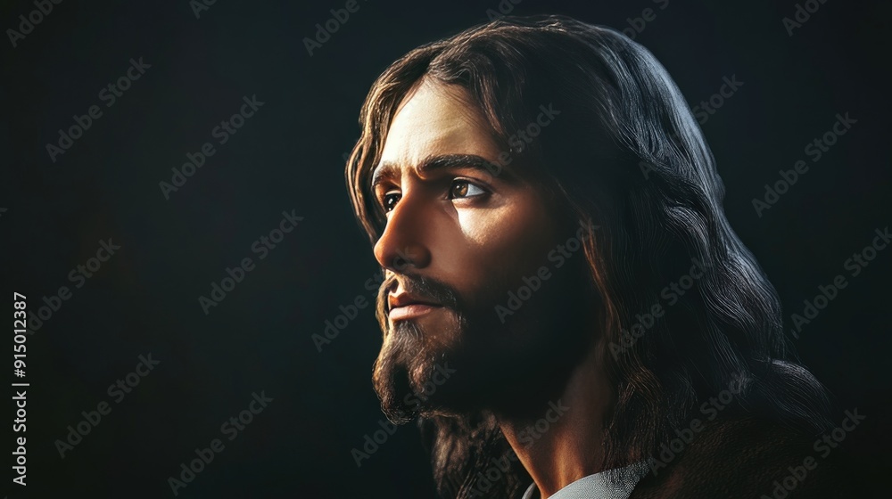 This AI-generated portrait of Jesus Christ captures His gentle demeanor and divine aura. The lifelike depiction emphasizes His compassionate nature, This AI-generated portrait of Jesus Christ captures His gentle demeanor and divine aura. The lifelike depiction emphasizes His compassionate nature,