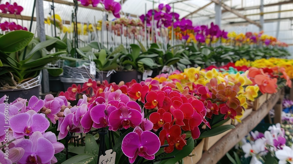 A Rainbow of Orchids in a Greenhouse A Rainbow of Orchids in a Greenhouse