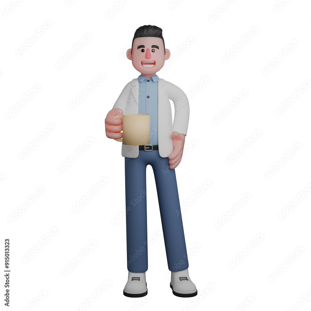 Male Doctor Cartoon Character. Doctor Holding a Cup of Coffee or Tea. 3D Illustration Male Doctor Cartoon Character. Doctor Holding a Cup of Coffee or Tea. 3D Illustration