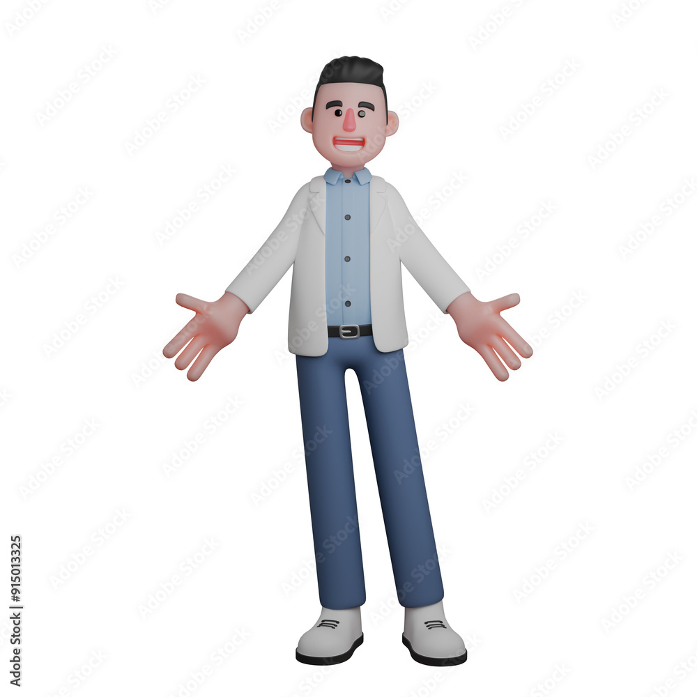 3D Cartoon of Male Doctor. Doctor Welcoming or Greeting with Open Arms. Professional 3D Cartoon of Male Doctor. Doctor Welcoming or Greeting with Open Arms. Professional