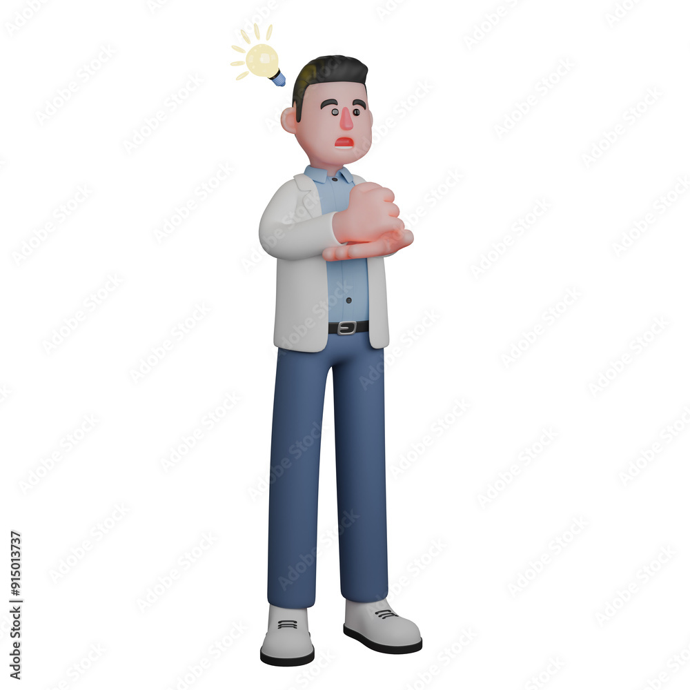 Medical Professional Male. Male Character Thinking with a New Idea. 3D Doctor Cartoon Medical Professional Male. Male Character Thinking with a New Idea. 3D Doctor Cartoon