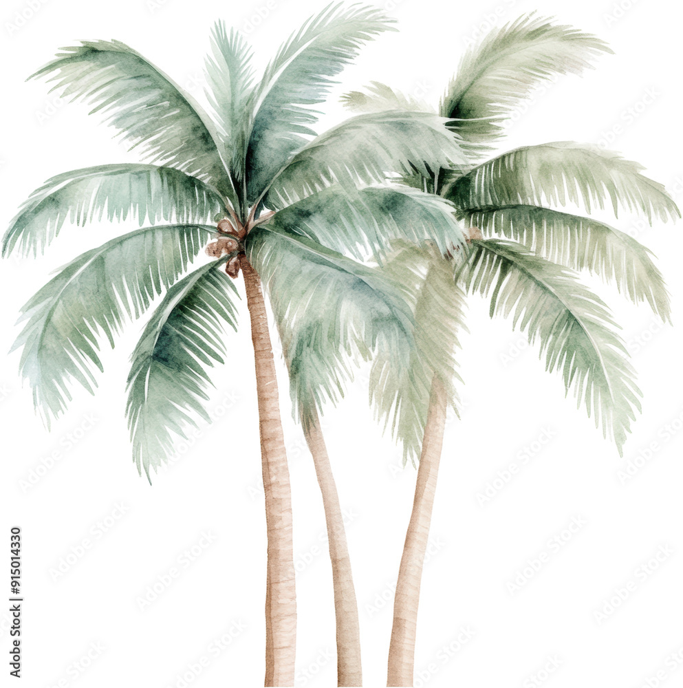 Fototapeta premium Elegant Watercolor Palms with a Cool Backdrop for Tropical Vibes
