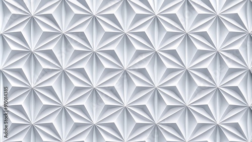 Abstract white geometric pattern with 3D effect.