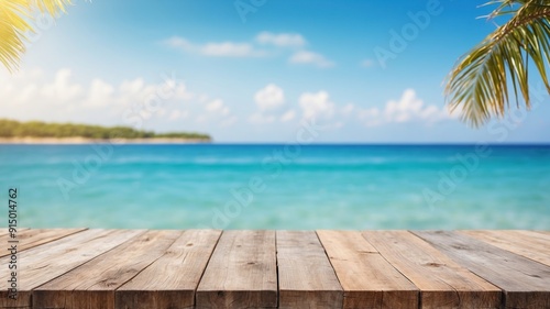 Empty Wooden Table Overlooking Summer 