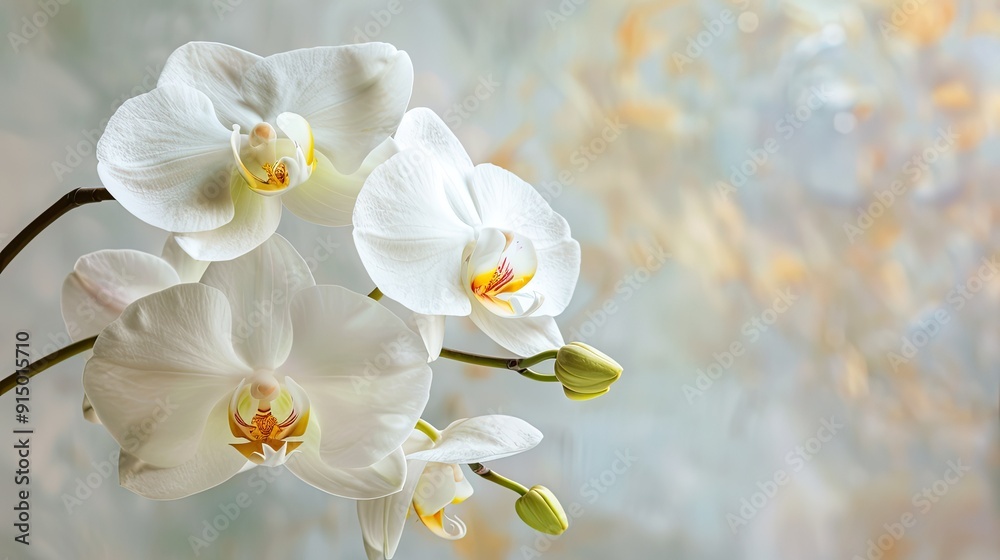 Delicate White Orchids on a Blurred Background