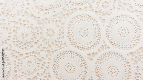 Detailed lace doilies in white, with delicate floral and geometric patterns, perfect for vintage or wedding-themed designs.