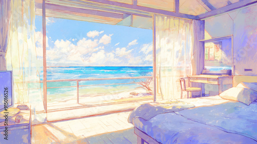 Watercolor illustration  of Bedrooms with Amazing Beach Views