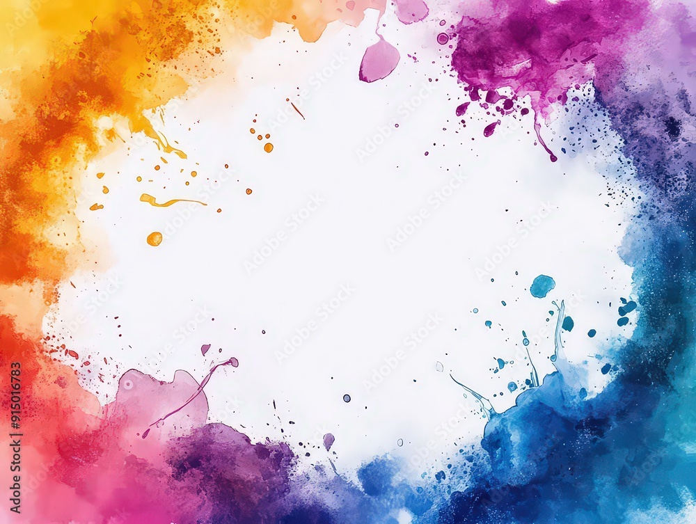 Fototapeta premium dynamic watercolor frame featuring vibrant splashes and drips of color.