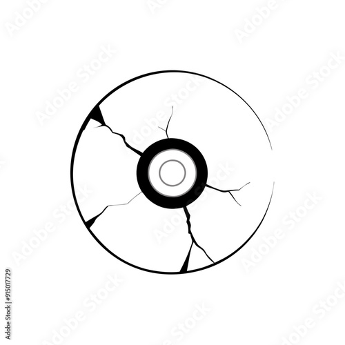 line drawing of digital video disc cracked and no longer functioning properly