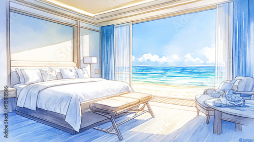 Watercolor illustration of Bedrooms with Amazing Ocean View