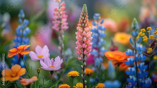 A beautiful garden with a variety of flowers, close-up photo