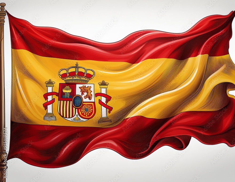 Fototapeta premium Spain flag waving freely, isolated on a white background