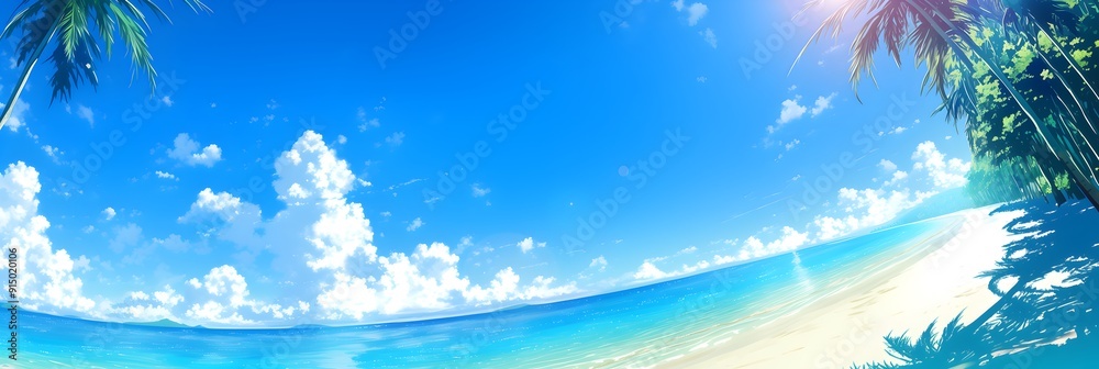 Summer Beach Japanese Anime Style Fish Eye Effect Oblique Shot Poster Wallpaper Summer Beach Japanese Anime Style Fish Eye Effect Oblique Shot Poster Wallpaper