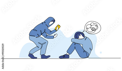 Vector illustration of bullying for social media photos. Modern flat in continuous line style.