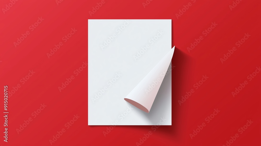 A blank white sheet of paper is being peeled away from a vibrant red background A blank white sheet of paper is being peeled away from a vibrant red background