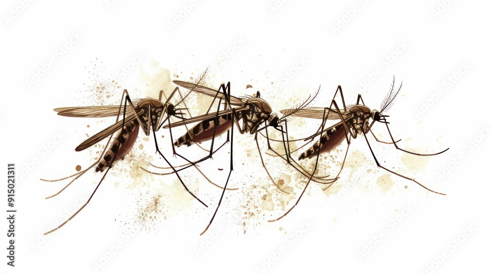 Obraz premium Three Mosquitoes Isolated On White.