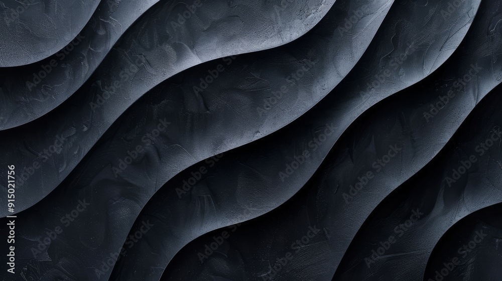Obraz premium A black edgy background. Wavy shapes out of smooth flowing black textured paper pulp.