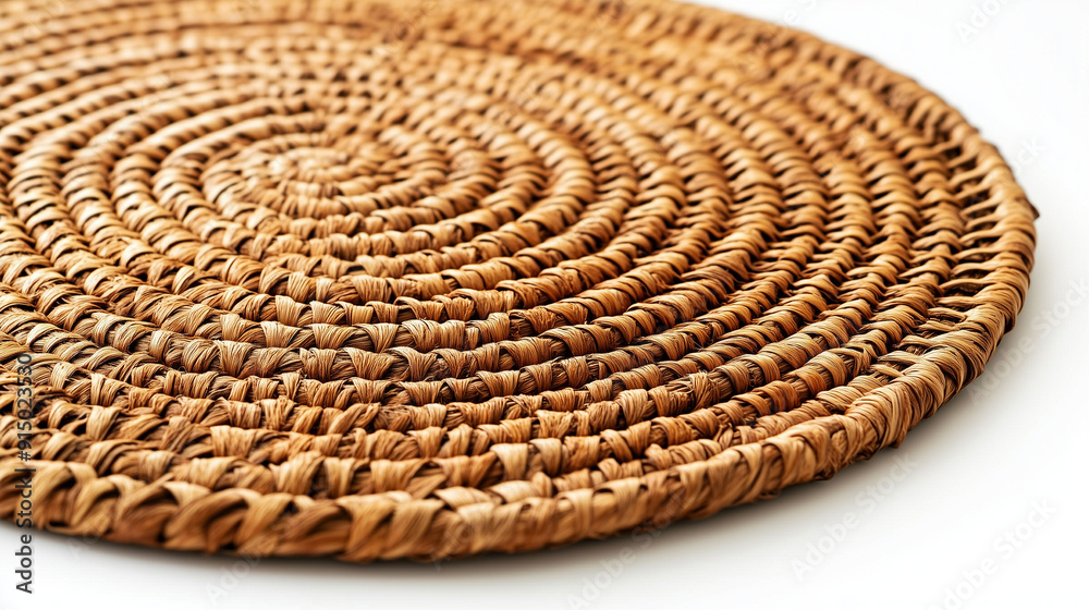 Woven Placemat Close-up. Close-up of a circular woven placemat on a plain background. Woven Placemat Close-up. Close-up of a circular woven placemat on a plain background.