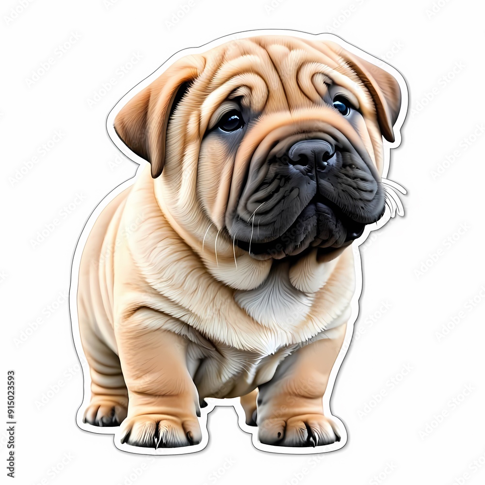 Cute Shar Pei puppy illustration perfect for stickers and pet-themed merchandise.
