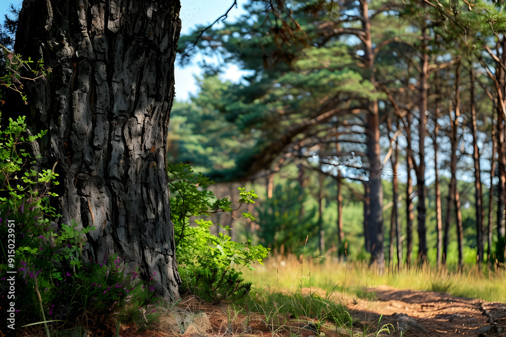 Tree Trunk in a Forest Path Photo Tree Trunk in a Forest Path Photo