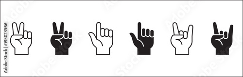 Two finger hand icon. Two finger hand gesture. Number two sign hand. Vector stock illustration. Flat and line design style. Isolated on white background.