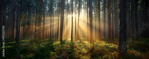 Sunbeams Through Forest Trees Photo